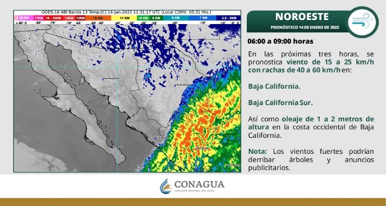 Clima en Sonora para HOY martes 14 de enero. Foto: Conagua
