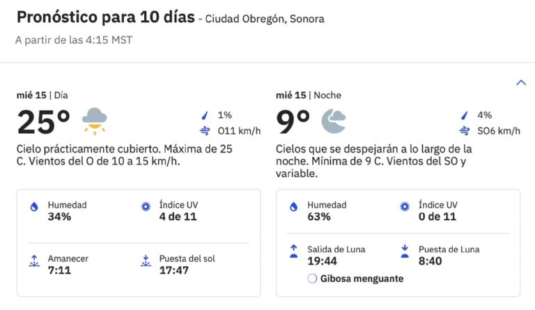 Clima en Obregón HOY miércoles 15 de enero. Foto: Conagua
