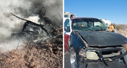 Accidente vehicular en carretera Ímuris - Cananea deja tres heridos y tráiler incendiado