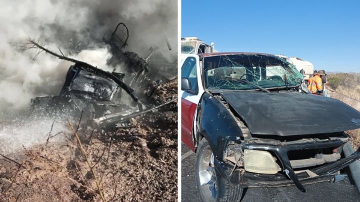 Accidente vehicular en carretera Ímuris - Cananea deja tres heridos y tráiler incendiado