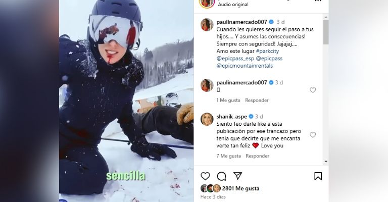 Paulina Mercado se accidenta al esquiar en las montañas