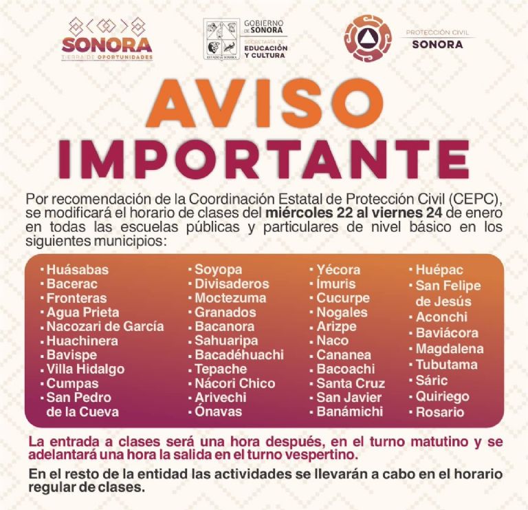 SEC Sonora suspendió clases en 41 municipios de Sonora el pasado miércoles. Foto: SEC