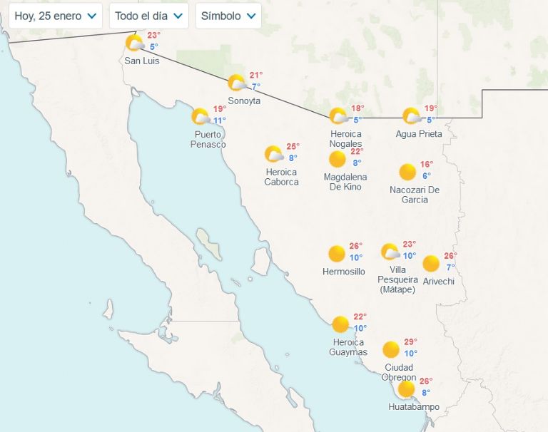 Clima de HOY 25 de enero en Sonora