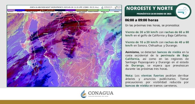 Clima en Sonora para HOY domingo 26 de enero 2025. Foto: Conagua