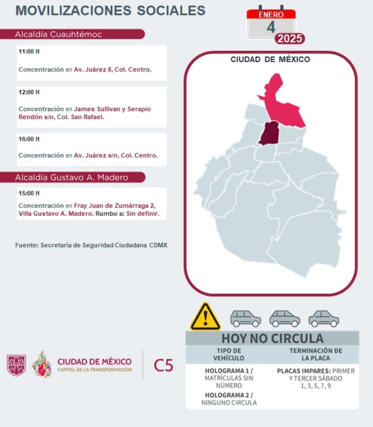 Tráfico en CDMX hoy 4 de enero
