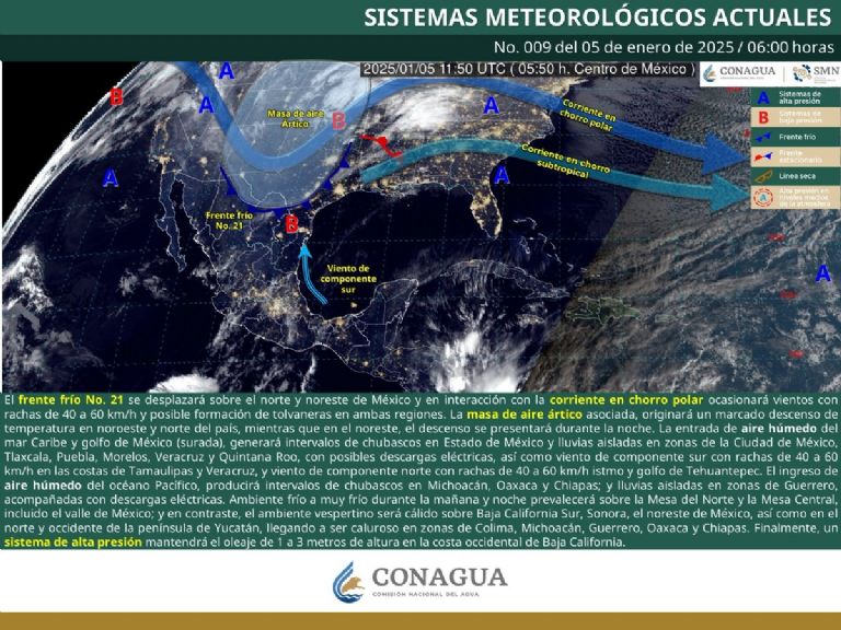 Clima para HOY domingo 5 de enero. Foto: Conagua Clima