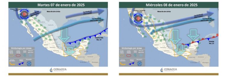 Pronóstico del clima para el martes 7 y miércoles 8 de enero. Foto: Conagua Clima