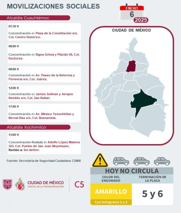 Tráfico en CDMX hoy 6 de enero