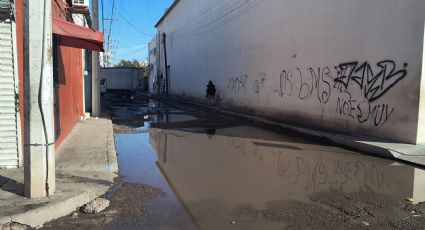 Locatarios del primer cuadro de Ciudad Obregón advierten aguas negras en el callejón Argentina