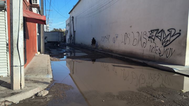 Locatarios del primer cuadro de Ciudad Obregón advierten aguas negras en el callejón Argentina