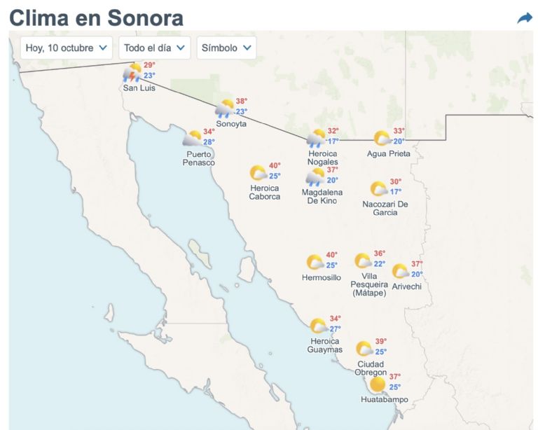Así será el clima en Sonora este viernes. Foto: Conagua