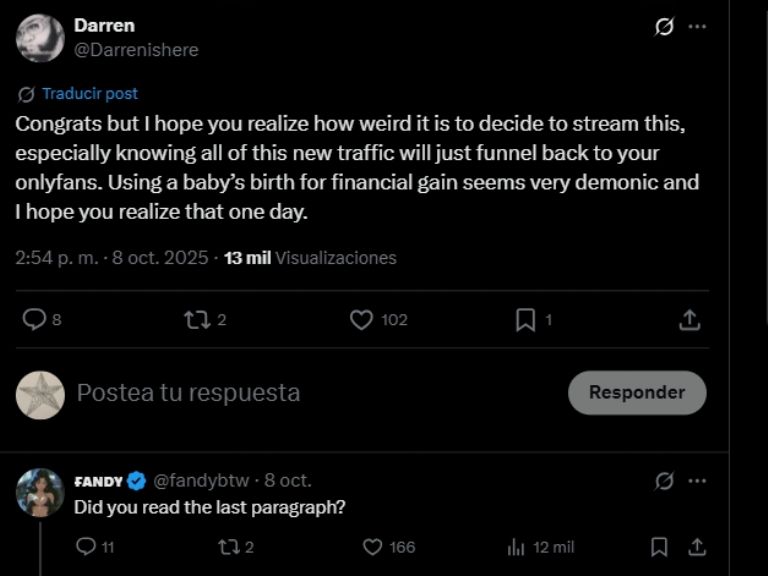 Respuesta de la influencer 