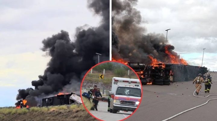 Tráiler vuelca y se incendia sobre la carretera Hermosillo–Guaymas; hay un lesionado