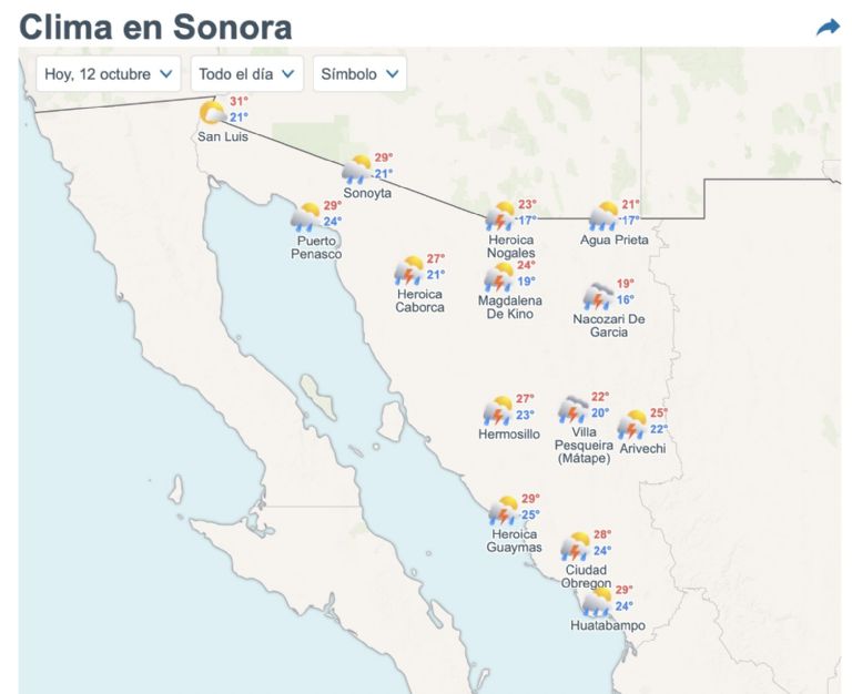 Así será el clima en Sonora este domingo. Foto: Conagua