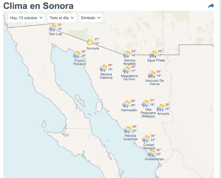 Así será el clima en Sonora este lunes. Foto: Conagua