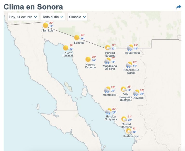 Así será el clima en Sonora este martes. Foto: Conagua