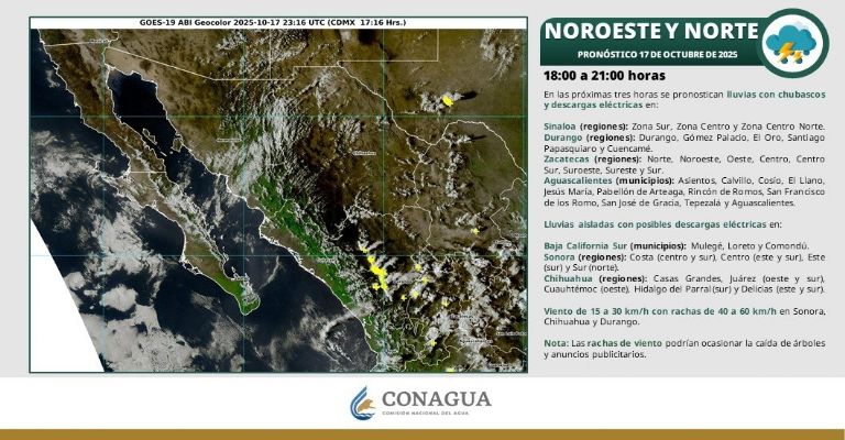 Para hoy en la noche se advierten lluvias y descargas eléctricas