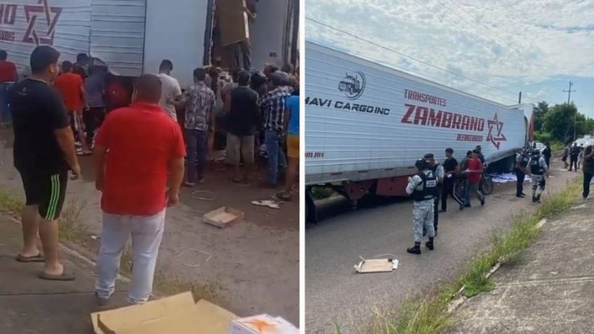 Tráiler cargado con artículos de papelería queda varado y se registra rapiña en Sinaloa