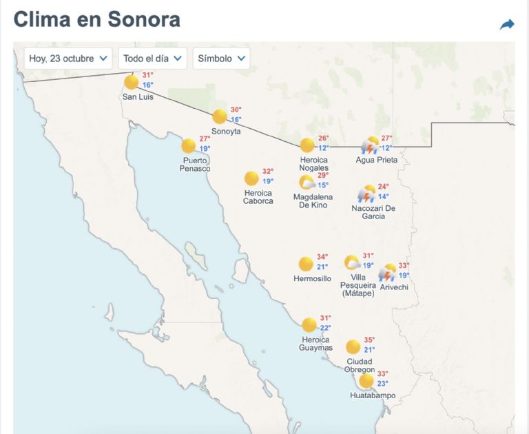 Así será el clima en Sonora este jueves. Foto: Conagua