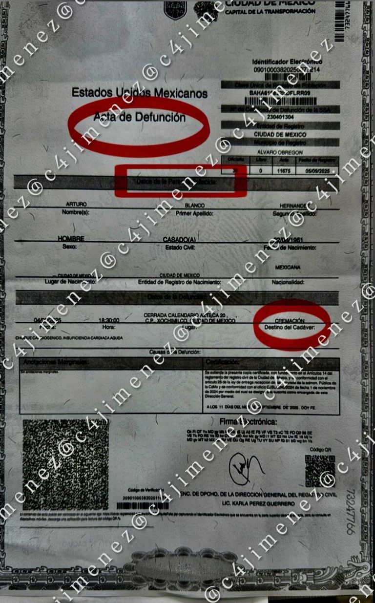 Acta de defunción falsa 