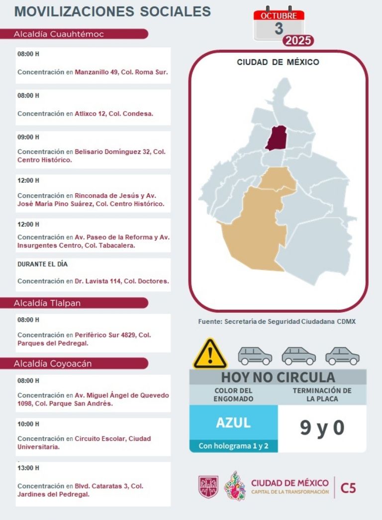 Tráfico en CDMX hoy 3 de octubre 