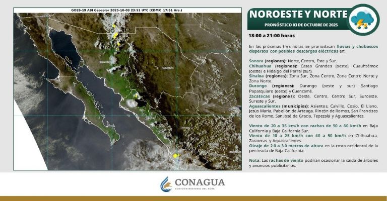 Para hoy viernes 3 de octubre en la noche se prevén lluvias según el pronóstico del clima en Sonora