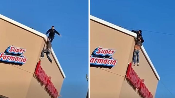 (VIDEO) Así rescataron a sujeto que intentó arrojarse de una farmacia en Ciudad Obregón
