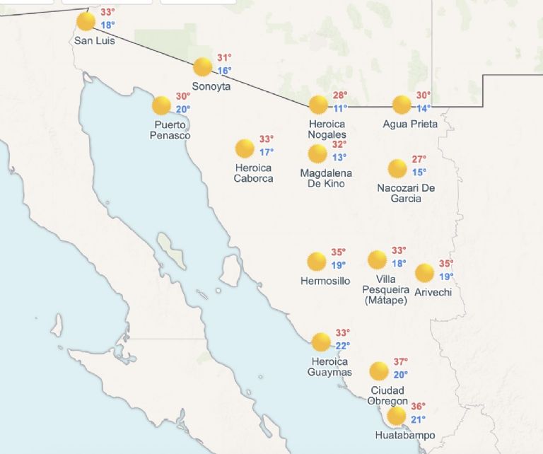 Así será el clima en Sonora este domingo. Foto: Conagua