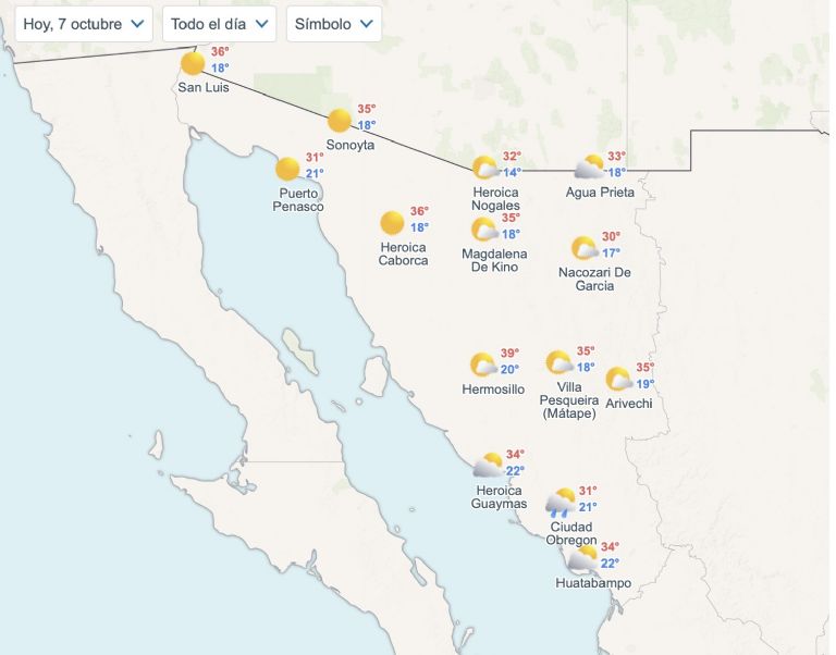Así será el clima en Sonora este martes. Foto: Conagua