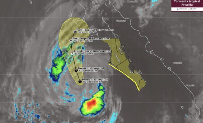 Esta será la trayectoria de la tormenta tropical 'Priscilla'. Foto: Conagua
