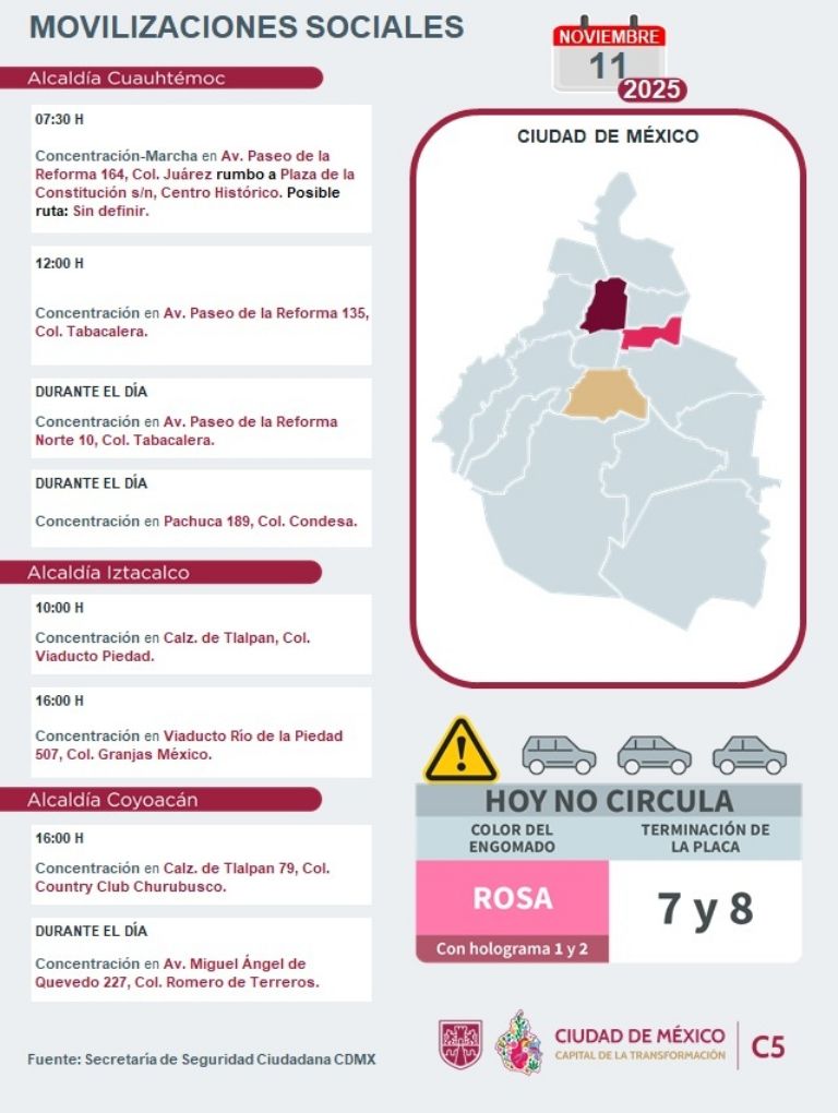 Tráfico en CDMX hoy 11 de noviembre