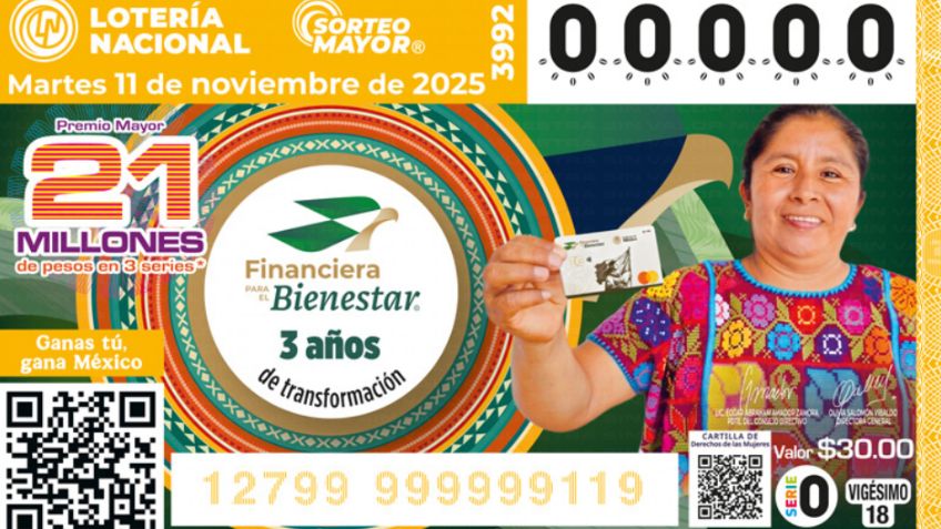 Lotería Nacional: Lista COMPLETA de GANADORES del Sorteo Mayor No. 3992 de HOY martes 11 de noviembre