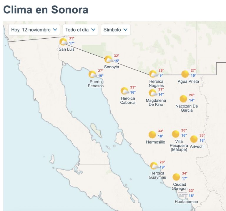Así será el clima en Sonora este miércoles. Foto: Conagua