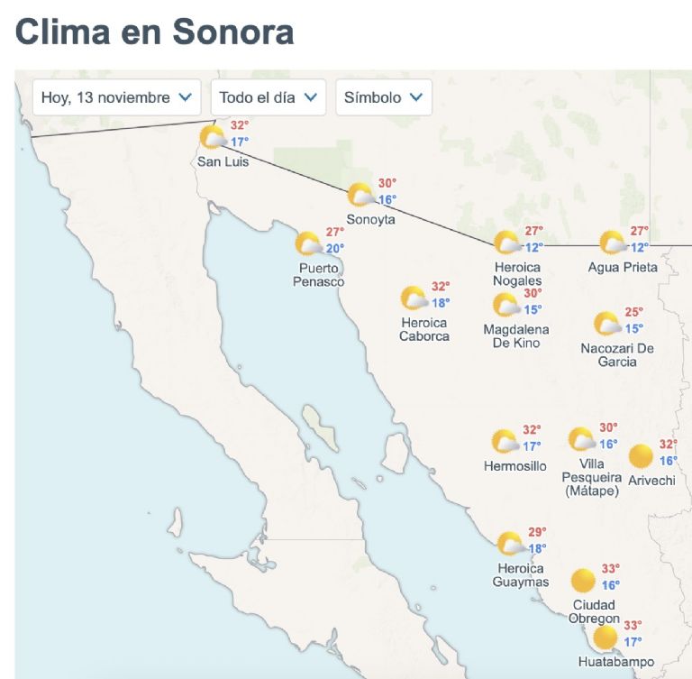 Así será el clima en Sonora este jueves. Foto: Conagua