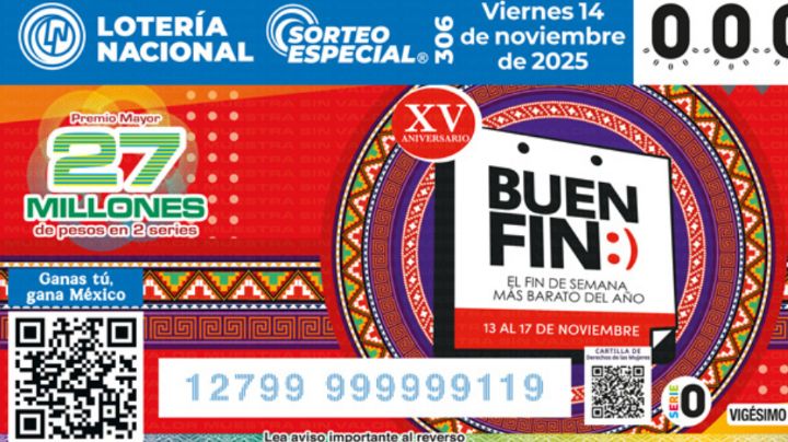 Lista COMPLETA de GANADORES del Sorteo Especial número 306 de la Lotería Nacional de HOY viernes 14 de noviembre