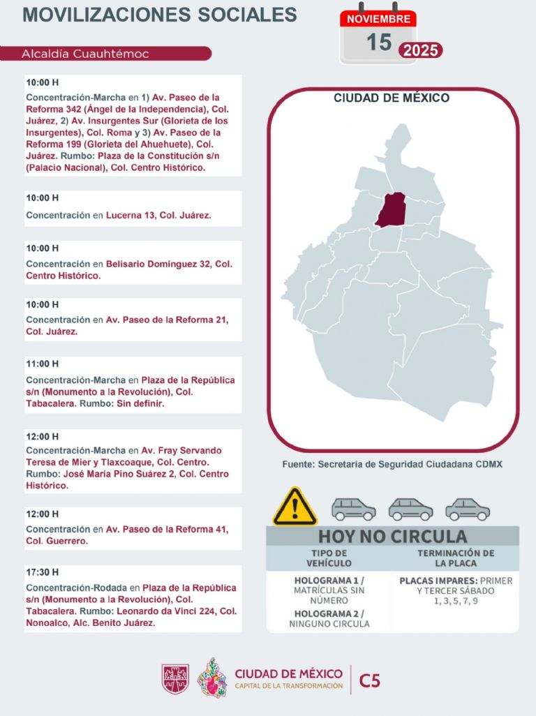 Tráfico en CDMX hoy 15 de noviembre