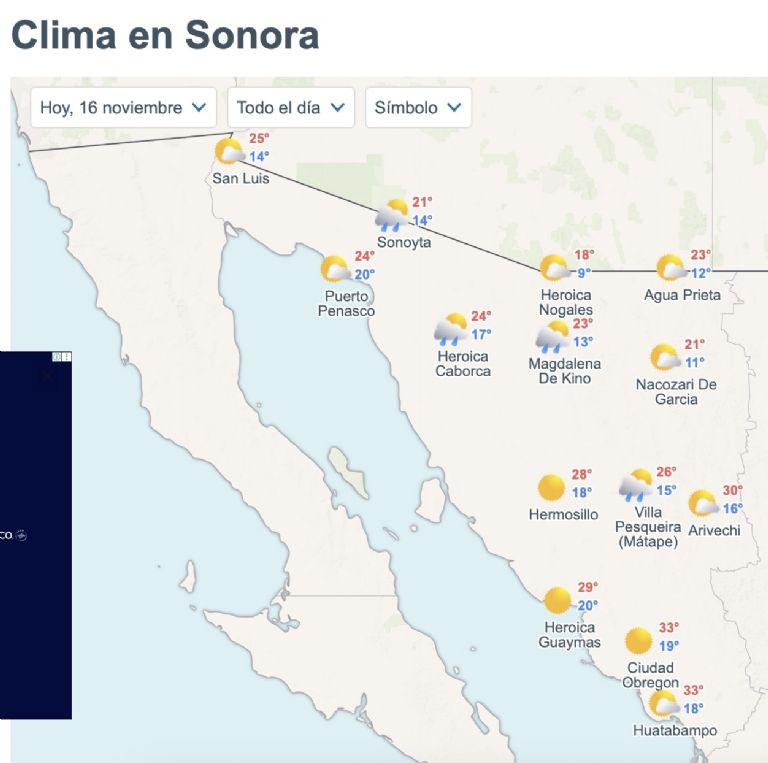 Así será el clima en Sonora este domingo. Foto: Conagua