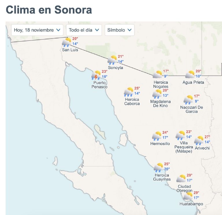 Así será el clima en Sonora este martes. Foto: Conagua