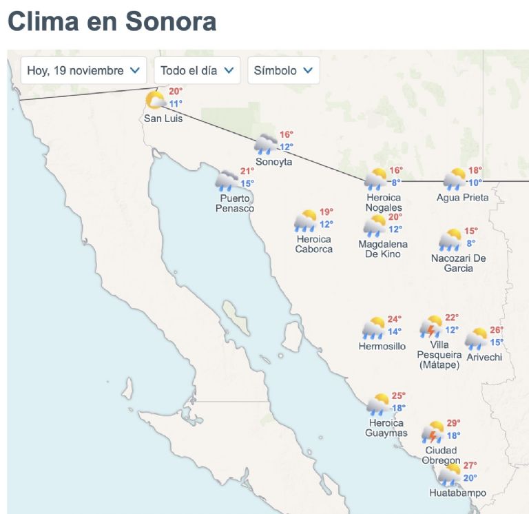 Así será el clima en Sonora este miércoles. Foto: Conagua