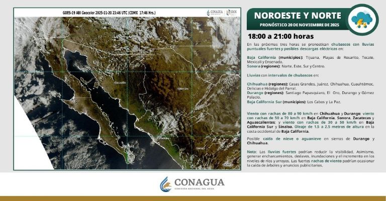 Para hoy por la noche se pronostican lluvias y posibles descargas eléctricas en Sonora