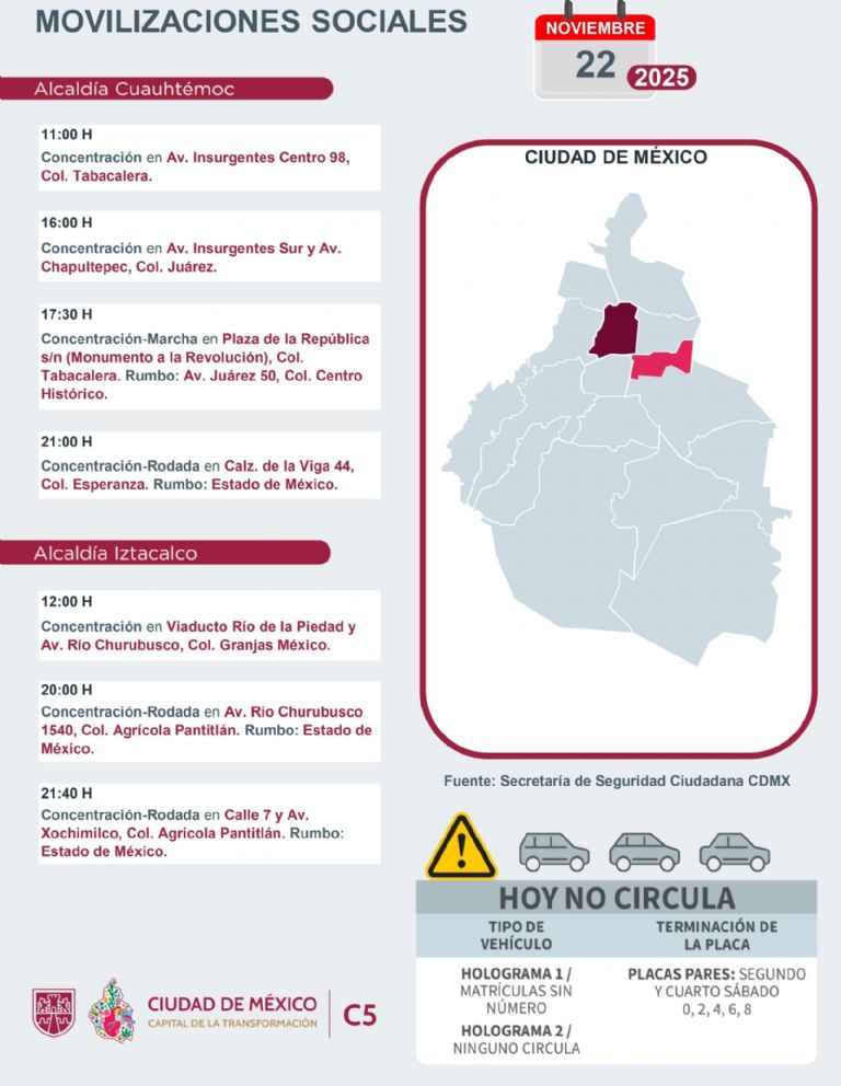 Tráfico en CDMX hoy 22 de noviembre