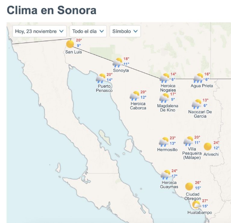 Así será el clima en Sonora este domingo. Foto: Conagua