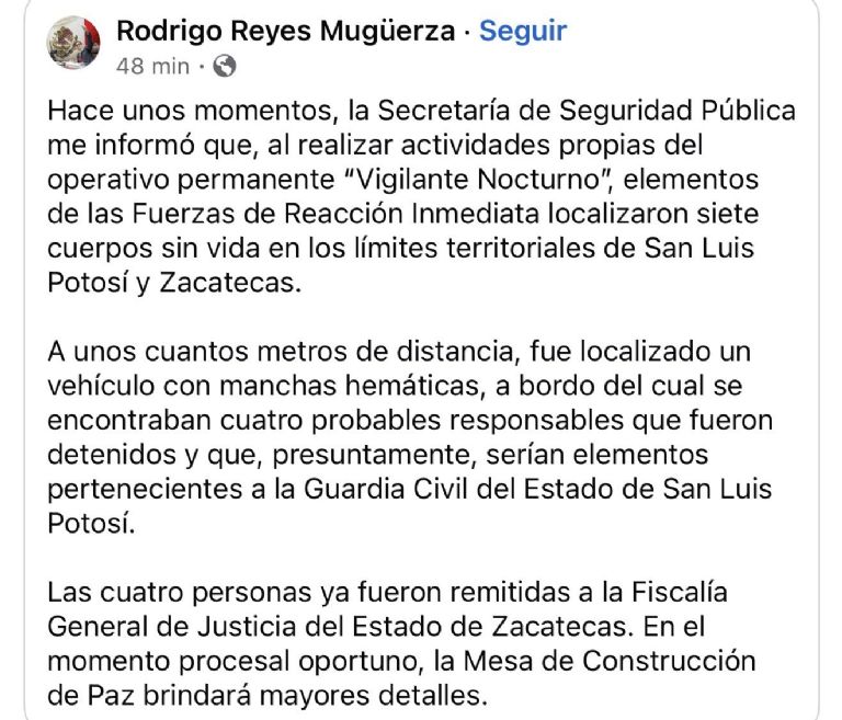 El hallazgo ocurrió este domingo, confirmó el Gobierno de Zacatecas. Foto: Facebook