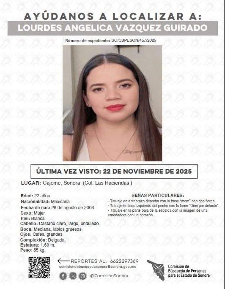  Desaparece Angélica Lourdes Vázquez; su familia no sabe nada de ella hace 3 días