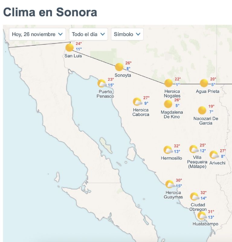 Así será el clima en Sonora este miércoles. Foto: Conagua