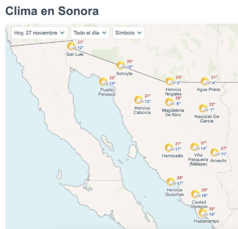 Así será el clima en Sonora este jueves. Foto: Conagua