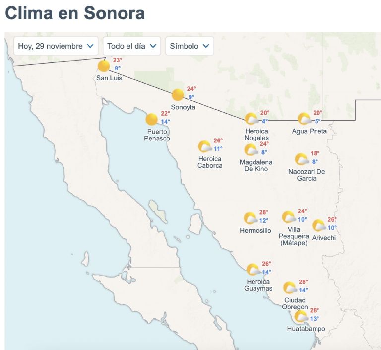 Así será el clima en Sonora este sábado 29 de noviembre. Foto: Conagua