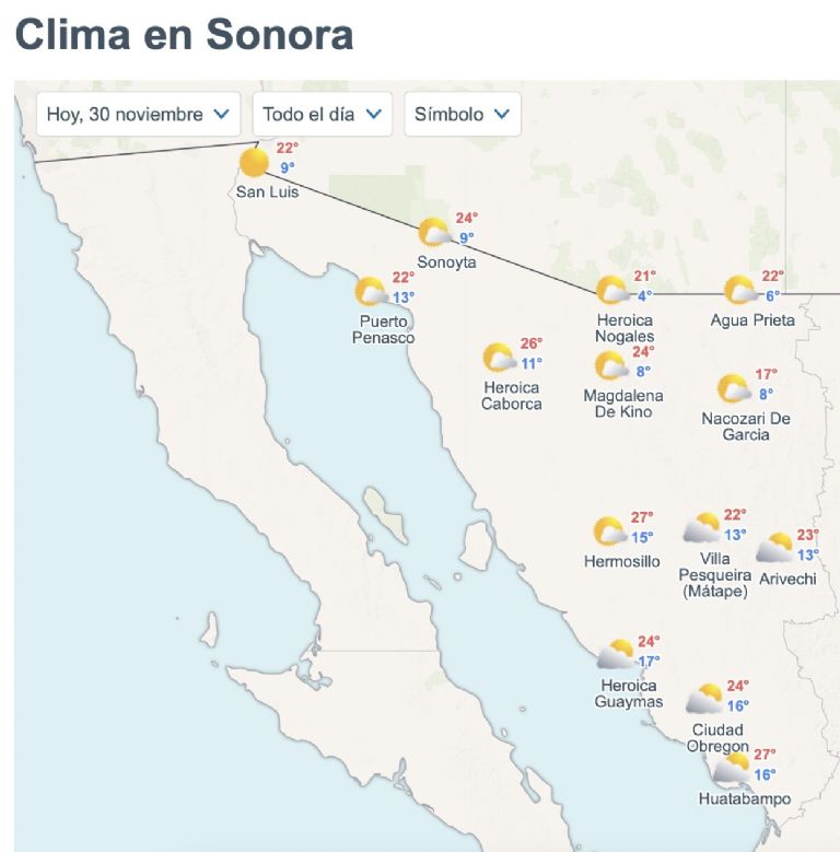 Clima en Sonora para HOY domingo 30 de noviembre. Foto: Conagua