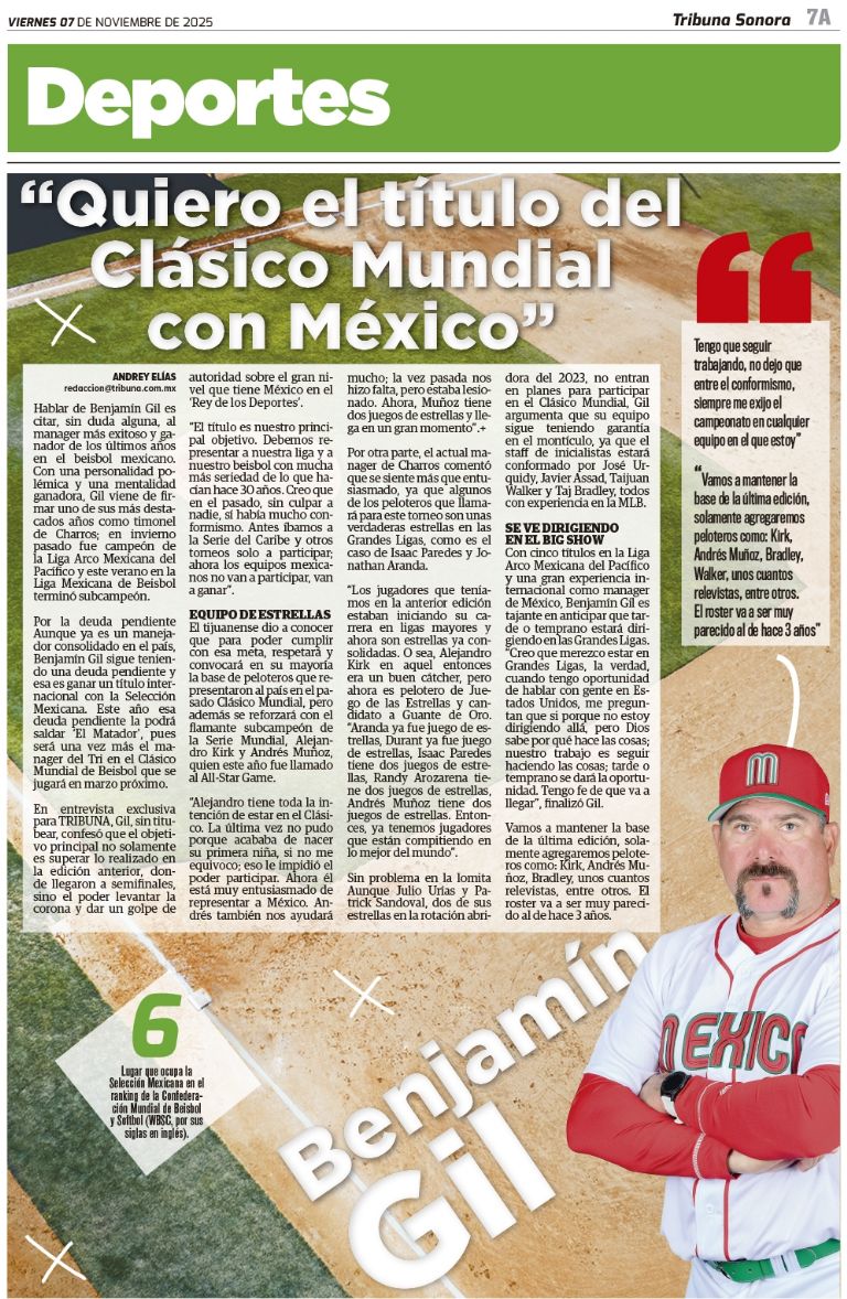 Exclusiva: Benjamín Gil confiesa que México tiene como objetivo ganar el Clásico Mundial