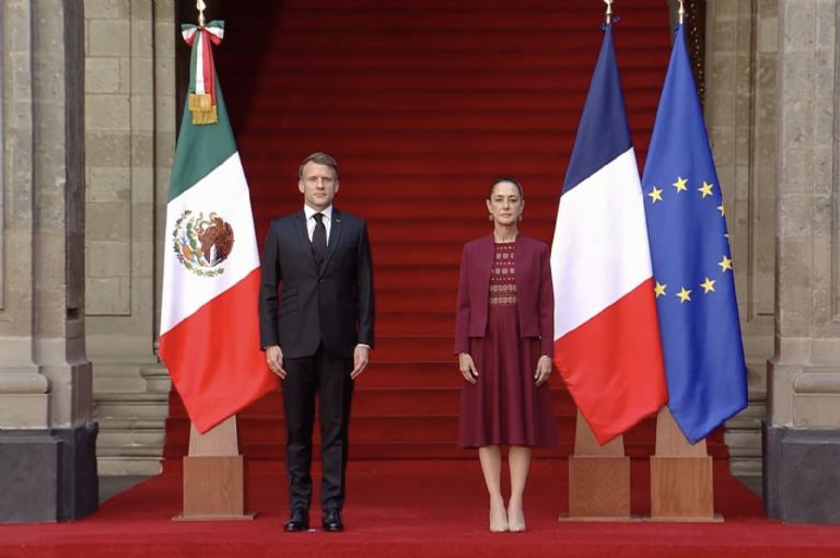 Claudia Sheinbaum recibió a Emmanuel Macron este viernes. Foto: Internet
